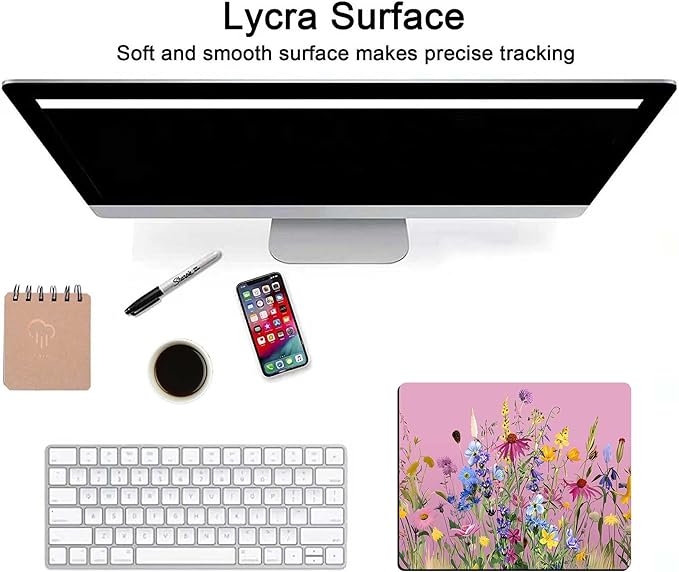 Pink Mouse Pad for Women,Pink Floral Rose Mouse Pads for Desk,Soft Computer Mouse Mat Cute Mousepad Cloth Computer Mouse Pads for Women,Square Waterproof Non-Slip Rubber Base MousePads