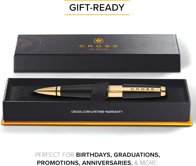 Cross Edge Matte Black Selectip Rollerball Pen, Medium Point, Black Ink | Elegant Accessory for Smooth Writing, Capless Slide-Open and Snap-Shut Design, Ergonomic Shape, Comfortable Grip, Gift-Ready
