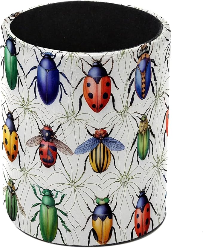 Leather Pen Holder for Desk, Beetle Pencil Cup Pen Organizer Makeup Brush Holder for Office Home Kids Countertop Desk Accessory Storage