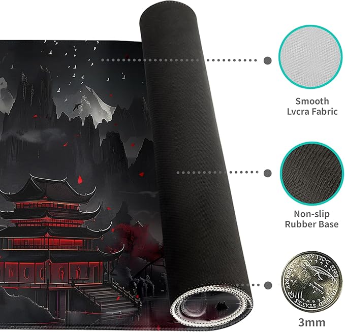 Japanese Desk Mat Mouse Pad Dark Moon Gaming Desk Pad XL Large Mouse Mat Office Decor Accessories (Mountain Moon)