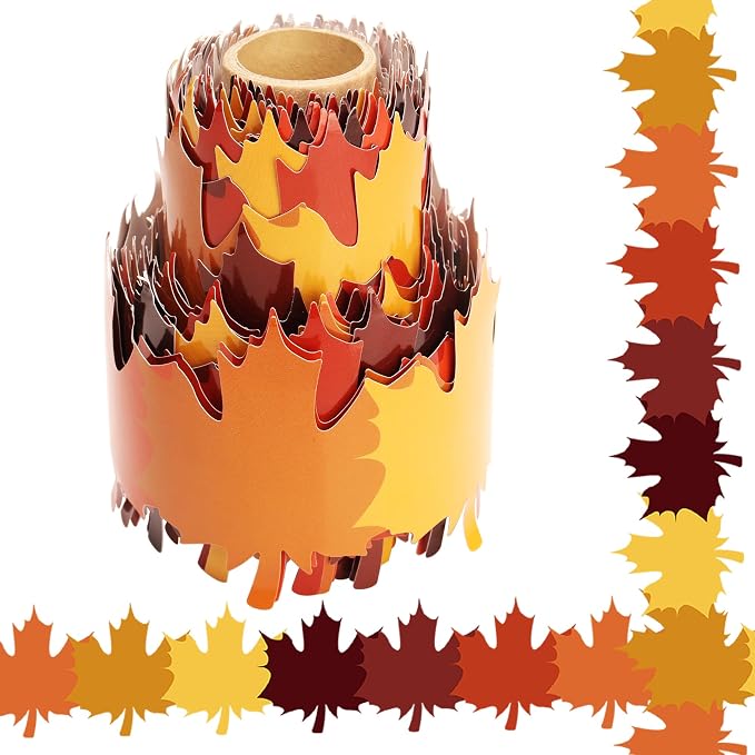 Lucleag 36Ft Maple Leaves Bulletin Board Border Roll, Color Fall Leaves Border Autumn Leaf Bulletin Borders for Thanksgiving Autumn Fall Classroom Office Bulletins Board Party Decorations