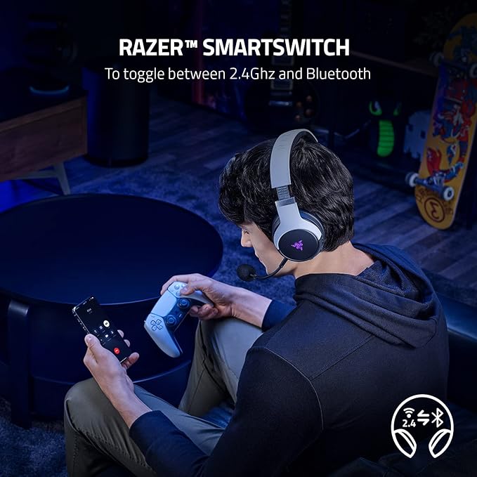 Razer Kaira Pro Dual Wireless Gaming Headset w/Haptics for PlayStation 5 / PS5, PC, Mobile, PS4: HyperSense - Triforce 50mm Drivers - Detachable Mic - 2.4GHz and Bluetooth w/SmartSwitch - RGB Chroma