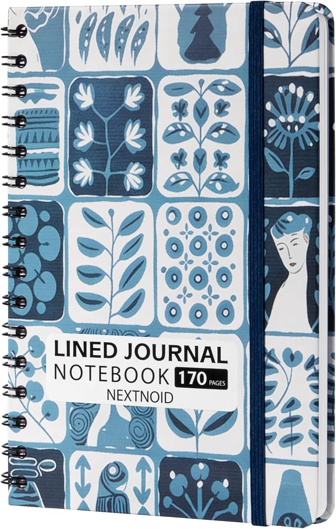 Nextnoid A5 Lined Spiral Notebook - 170 Pages, College Ruled, Abstract Blue | Hardcover Notebook for Everyday Writing, A5 Size (5.8" x 8.3") Journal for Work and School, Daily Journaling and Notetaking
