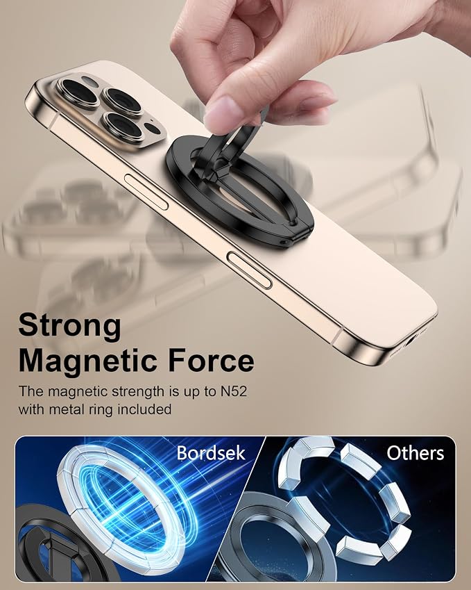 MagSafe Phone Grip Holder Dual-Sided Magnetic Finger Ring with Kickstand | for iPhone 17/16 Pro Max/15 Plus/14 Pro/13 Mini/12, Samsung, Magnet Phone Stand Grip Adjustable Loop for Mag Car Mount &Case