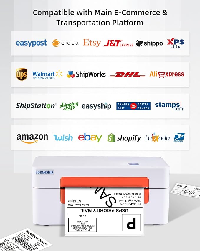 Bluetooth Shipping Label Printer, 4x6 Thermal Printer for Shipping Packages, Thermal Label Printer for Small Business, Widely Used for Amazon, iPhone, Android, iPad,Windows,macOS (Orange)