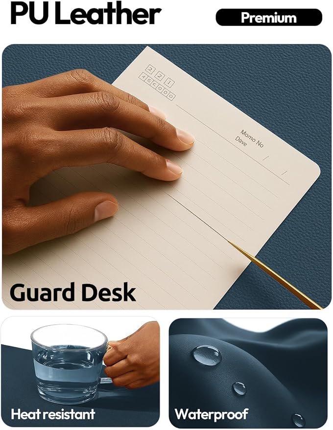 YSAGi Leather Desk Protector, Office Mat, Large Mouse Mat, Non-Slip PU Leather Blotter, Laptop Desk Mat, Waterproof Writing Pad for Office and Home (Dark Blue, 23.6" x 13.8")