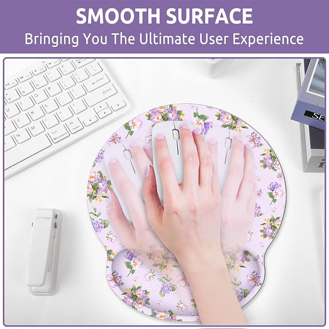 Ergonomic Mouse Pad with Wrist Rest, Small Mousepad with Non-Slip Rubber Base and Smooth Surface, Purple Mouse Pads for Desk, Office Desk Accessories