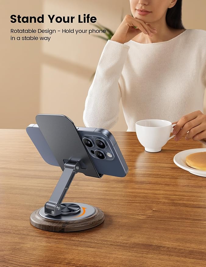 Lamicall Grey Phone Holder, Desk Accessories - Easter Basket Stuffers for Teens, Boys, Girls, Adults & Men Simulated Wood Grain Cell Phone Holder, Office Decor for Women, 4-10” Phones, iPad mini