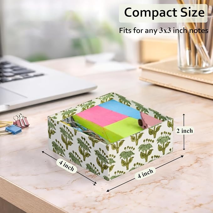 CPC Emerald Green Block Print Desk Organizer Memo Note Pad Holder | Cute, Aesthetic, Decor Accessories, Workspace Organizers, Caddy Storage, Gift for Office, Professionals, Student