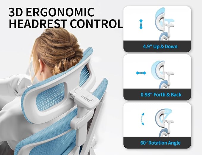 Ergonomic Office Chair: Mesh Desk Chair Comfy with Headrest& Lumbar Support | Ergalithic Big and Tall Office Chairs with Wheels & Flip-Up Arms-Computer Gaming Chairs for Adults Home Office Chairs(Blue)
