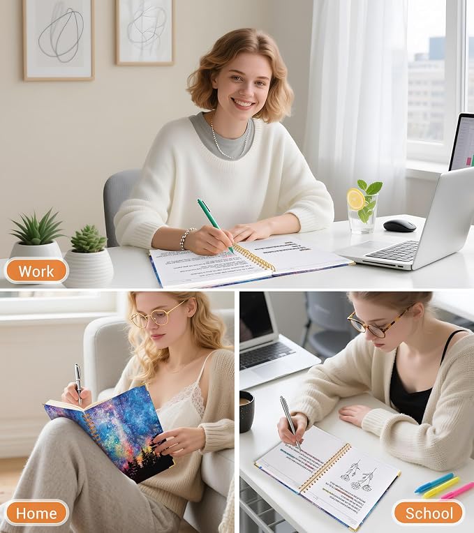 Lined Spiral Notebook Journal for Women, 150 Pages Cute Notebooks 5.75” x 8.38”, A5 Hardcover Spiral Journals with 100 GSM Thick Paper, College Ruled Notebook for Writing Work School, Forest Under a Starry Sky