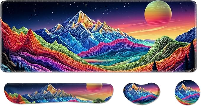 Desk Pad and Keyboard Wrist Rest, Large Mouse Pad + Keyboard Pad+Mouse Wrist Support, Non-Slip Desk Mat Protector for Office, Home 31.5×11.8 Inches Dazzling Galaxy