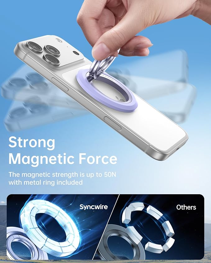 SYNCWIRE Magnetic Phone Ring Holder, for MagSafe Phone Grip Stand Kickstand | 360° Rotation, Double-Sided Magnet, Cell Phone Grip Finger Holder, for iPhone 17 16 15 14 13 12 Pro Max, MagSafe Accessories