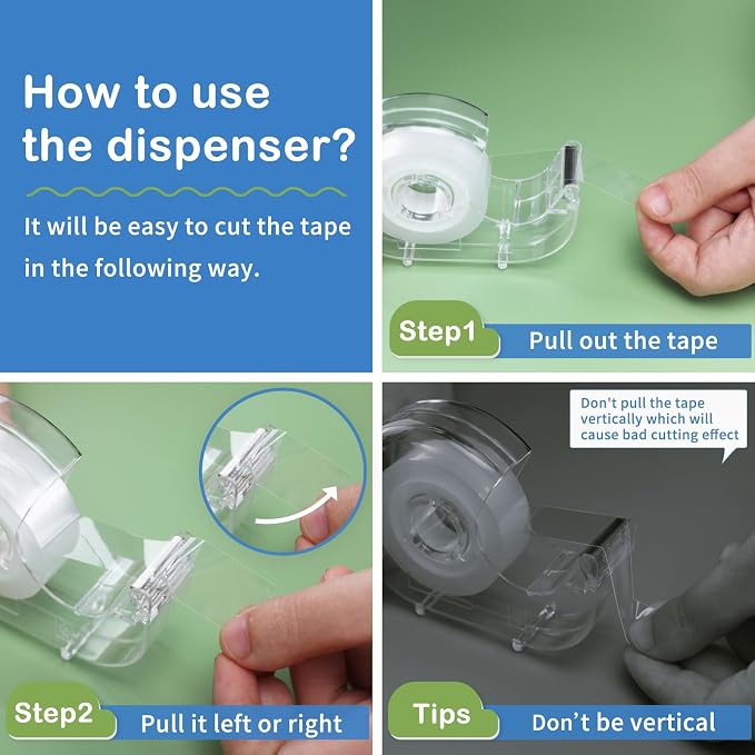 48 Rolls Transparent Tape with Dispenser, 0.7 in x 1000 in | Clear Tape Rolls, with Refillable Dispensers, for Office, School, Craft Jobs, Gift Wrapping, Repairing, Home Use