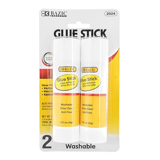 BAZIC Products Glue Stick 36g/1.27 Oz, Multi-Purpose Acid Free, Glue Sticks Set Ideal for Photos Paper Kids at School Home Office (2/Pack), 1-Pack