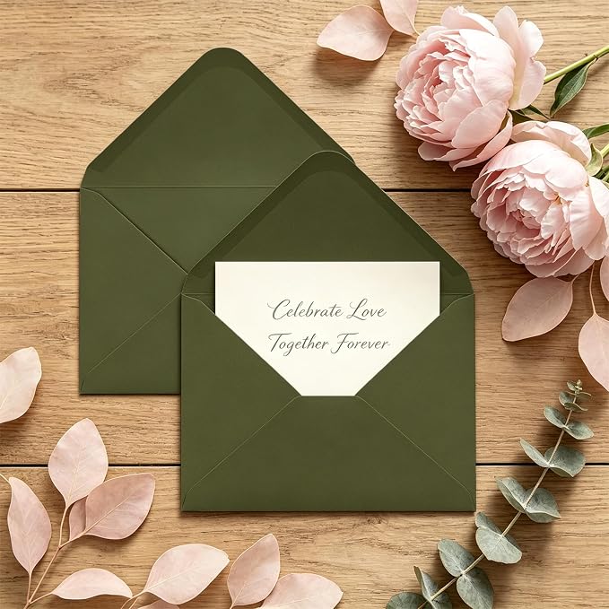 50 Pack 4x6 Envelopes A4 Envelopes for Invitations (50, Olive green) | YINUOYOUJIA Self Seal Envelope for Weddings, Invitations, Photos, Postcards, Greeting Cards, Mailing