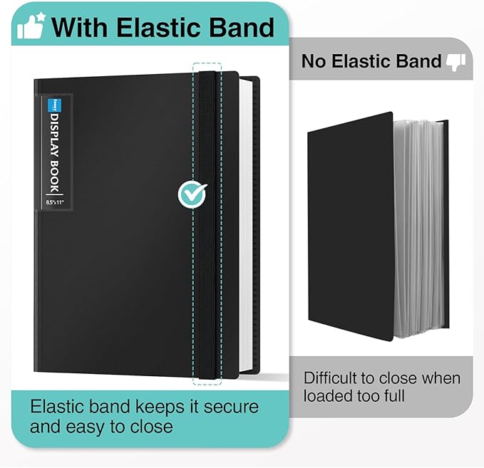 Sooez 4 Pack 72 Pocket Binder with Plastic Sleeves & Elastic Band, Large Capacity 8.5x11 Presentation Book Display 144 Pages, Art Portfolio Document Folder with Clear Sheet Protectors