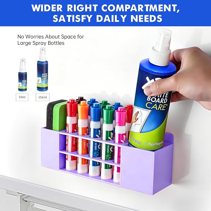 Wall Mounted Magnetic Dry Erase Marker Holder for White Board | Acylic Strong Magnet Pen Holder for Fridge&Refrigerator, Pencil Holder for Classroom, Office, Locker Organizer-Purple