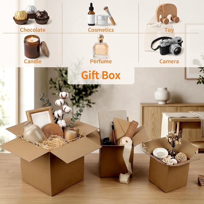 Hoikwo 30 Packs Shipping Boxes Mixed Sizes | 10 PCS Each of 8x8x8, 6x6x6, 5x5x5, Brown Cardboard Box for Small Business Packaging and Mailing