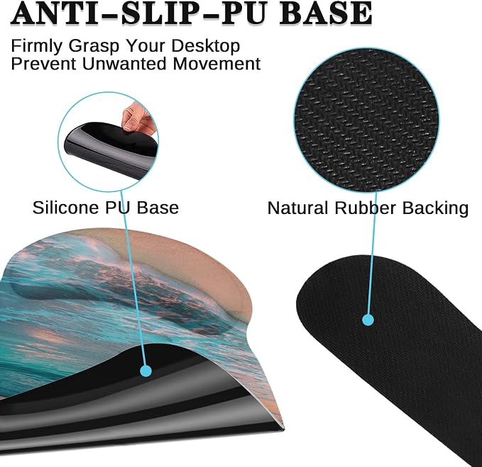 Arttown Keyboard Mouse Pad Set, 4 in 1 Desk Mat Set Ocean Beach | Summer Sea Wave Large Mousepad+Keyboard Wrist Rest+Mouse Wrist Rest+Coaster Ergonomic Design for Home Office Computer