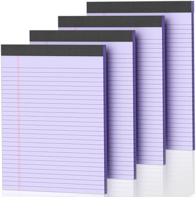 4 Pack Purpel Legal Pads 8.5 x 11 Purpel Note Pads 8.5 x 11 Notepad 8.5 x 11 Micro Perforated Writing Pads Lined Paper Pads Wide Ruled Pad of Paper 30 Sheets Notebook for Study, To-Do Lists, Office