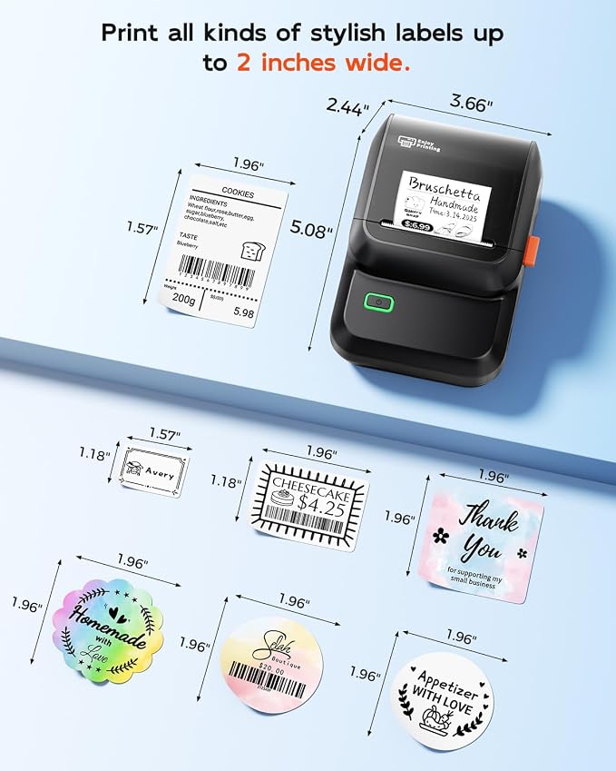 Label Maker Machine with 3 Tapes, Portable Bluetooth Theraml Printer, Black | 2 inch Label Printer with 6000+ Templates, Easy to Use for For Small Business, Home, School, Safety Label Makers