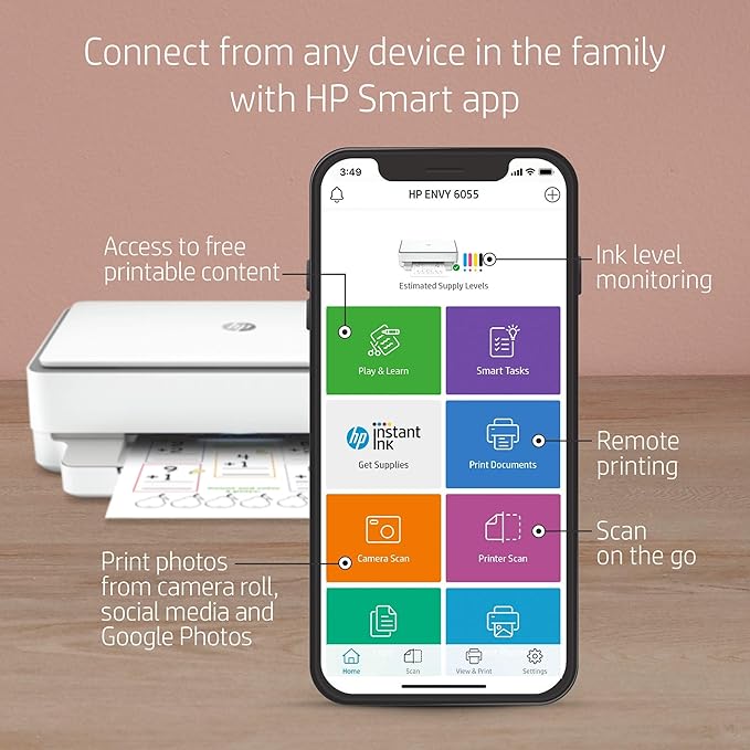 HP Envy 6055 Wireless All-in-One Printer | Mobile Print, Scan & Copy (5SE16A) (Renewed Premium)
