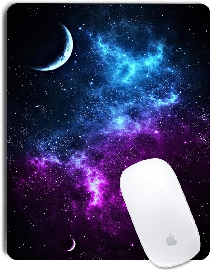 Galaxy Mouse Pad 9.5x7.9 inch, Blue Purple Nebula Space Design, Non-Slip Rubber Base, Washable Office Computer Pad for Desktop Laptop, Sci-Fi Gamer Decor