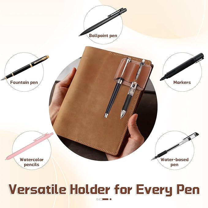 Handmade Leather Pen Holder Clip for Notebooks and Journals, Sturdy Brown Pen Loop with Metal Clip, Secure Pencil Organizer for Planners, Bibles, and Books (1-Pack)