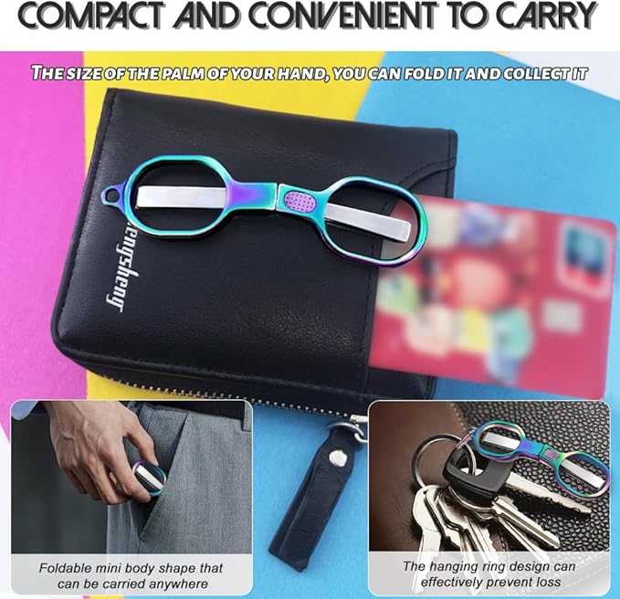 2PCS Folding Scissors, Color Stainless Steel Portable Travel Scissors, Foldable Pocket Badge Mini Small Scissor with 2 Key Ring, Gift for Men Safety Scissor for Outdoor, Fishing, Sewing, Home, Office