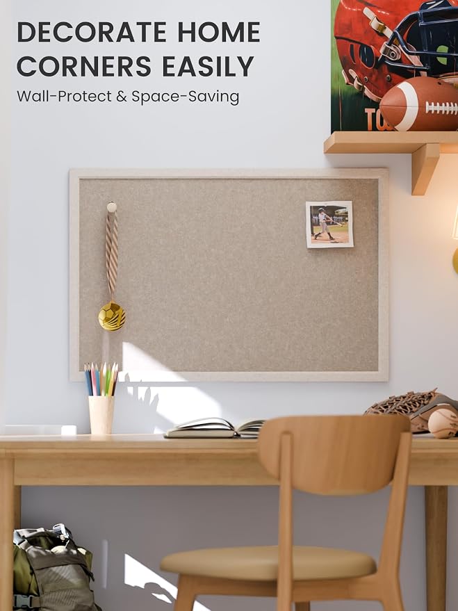 Fluxynara 35.4" x 23.6" Felt Frame Bulletin Board, Deep Camel | Cork Board Alternative with 24 Removable Adhesive Tabs, Foldable Pin Board for Wall, Home, Office, Classroom & Dorm