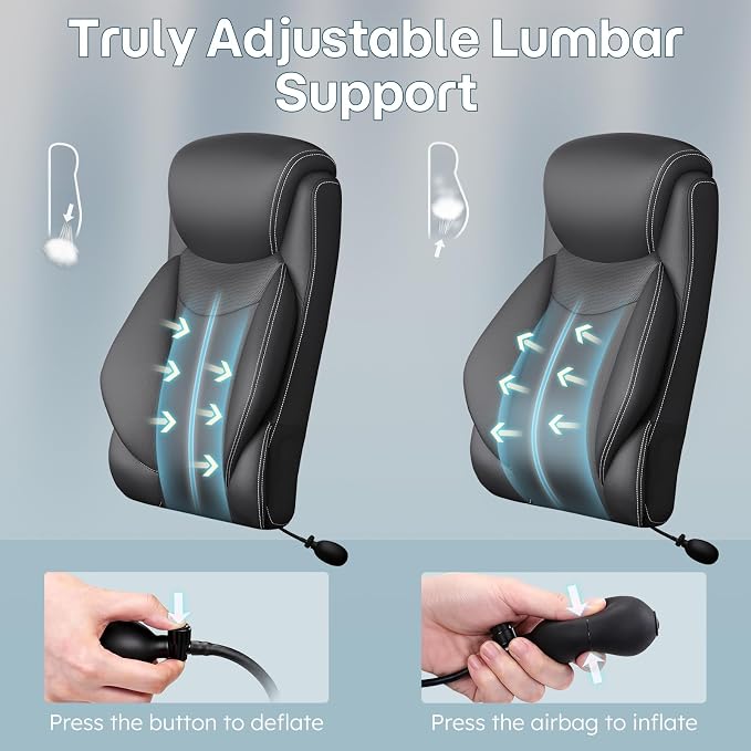 Ergonomic Office Chair, Big and Tall Office Chair, Executive Chair- Padded Leather Comfy Chair with Adjustable Lumbar Support & Flip-Up Arms, Rocking Swivel Chair for Home Office,Black