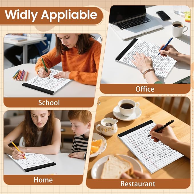 Legal Pads 8.5 X11.75, Narrow Ruled Notepads, 6 Pack White Legal Pads | Tear Off Notepad, Perforated Writing Pad, Notebook Paper College Ruled, Notepads for Office Home School, 30 Sheet/Pad