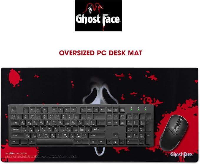 Ghost Face Large Gaming Mouse Pad 31"x15" XL Computer Desk Mat, Anime | Ghost Face anime gaming mouse pad, Oversized 31x15in smooth fabric top, stitched edges, non-slip rubber base.