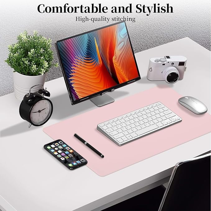 Pink Leather Desk Pad Large Mouse Pad, 23.6"x13.8" | Waterproof Desk Mat for Keyboard and Mouse, Non-Slip Computer Desk Protector, Smooth Mouse Control for Home Office