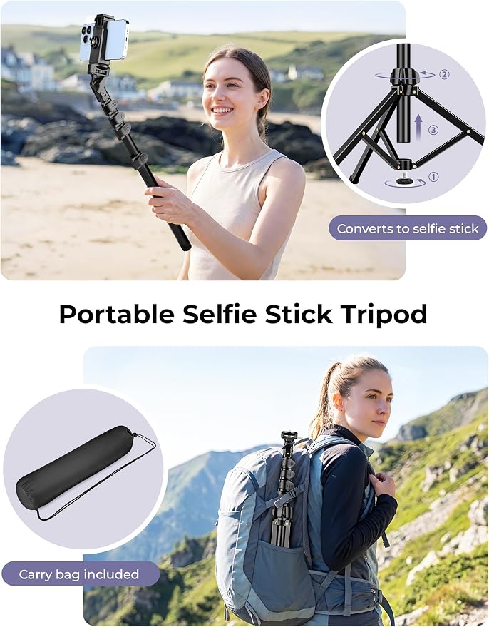Phone Tripod Stand, 81" Tall Cellphone Tripod for iPhone with Gooseneck | Flexible Portable Phone Stand for Recording with Remote, Compatible with iPhone 17 16 15 Pro Android Camera