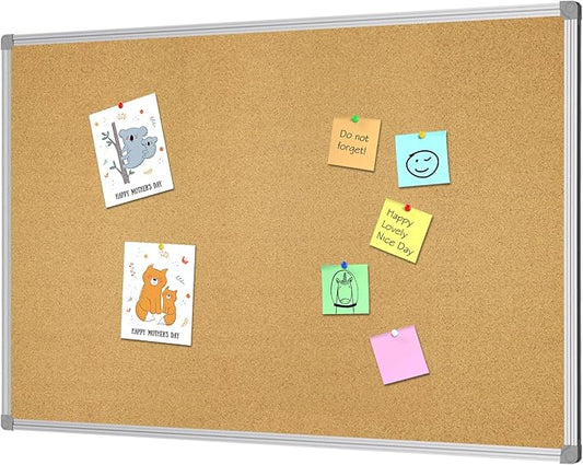 Lockways Cork Board Bulletin Board, Double Sided Corkboard 36" x 24", Wall-Mounted Aluminum Framed Message Presentation Notice Board 3 x 2