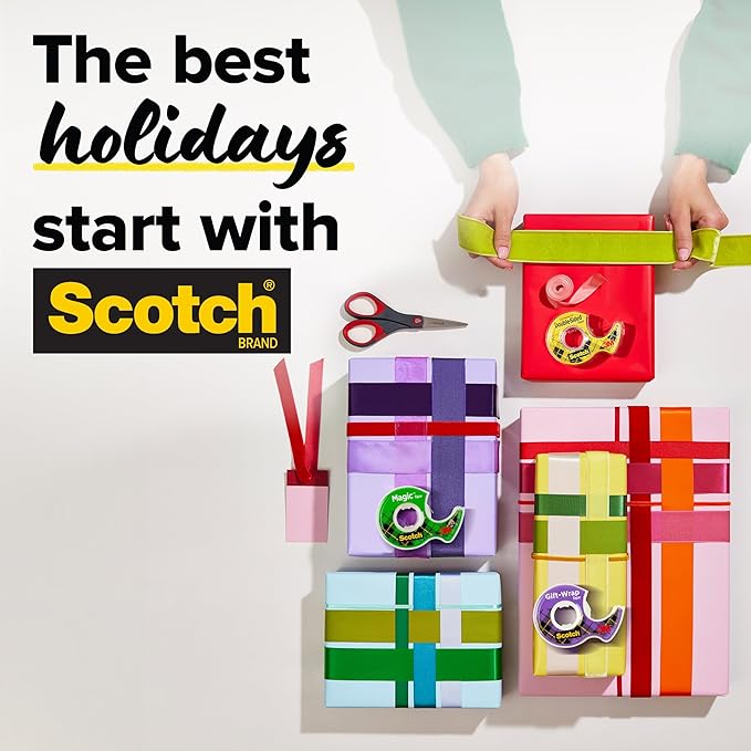 Scotch Gift Wrap Tape with Scotch Desktop Dispenser, 6 Rolls of 3/4" x 1000" Each Plus 1 Desktop Tape Dispenser, Great for Gift Wrapping