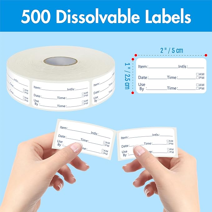 500 Dissolvable Food Labels,Removable Freezer Pantry Stickers with Perforation Line,Fast Dissolving No Residue Left for Food Containers,Jars,Freezers,Kitchen,Restaurant Storage Organization (1” x 2”)