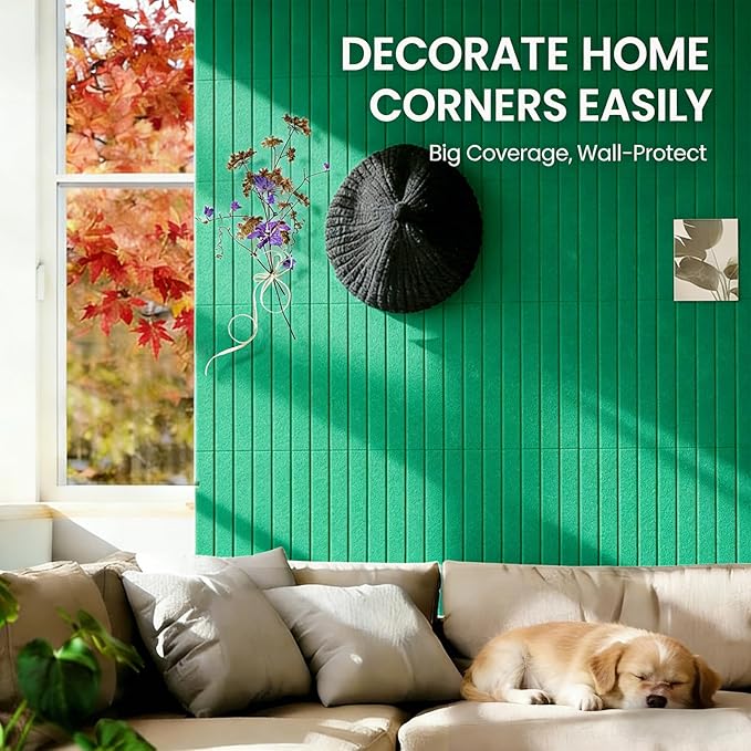 Large Felt Bulletin Board Cork Board Alternative with Safe Removable Adhesive Tabs, Wall Bulletin Board for Home Office Classroom Pin Board (Gemstone Green, Fine-Stripe 12-Pack)