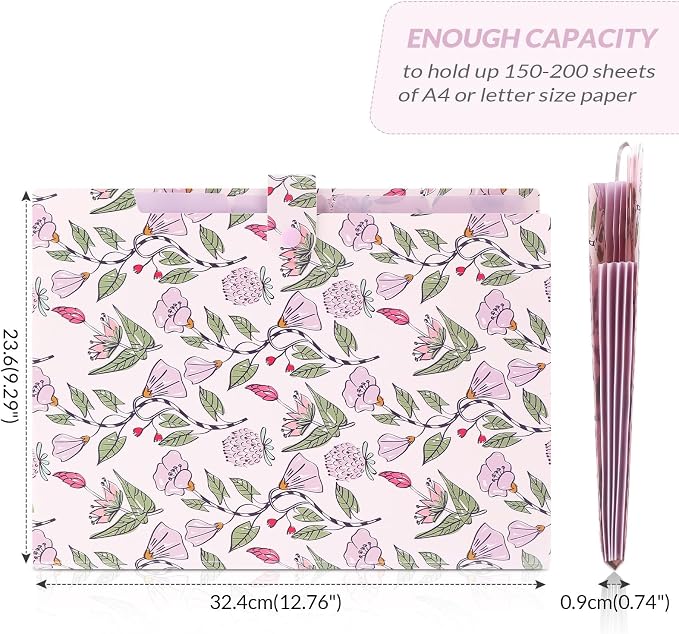 SKYDUE Accordion File Organizer, Floral Expanding File Folders with 5 Pockets, Cute Document Organizer for Paper Bills Receipt Storage, School Office & Hospital Supplies Letter/A4 Size Light Purple