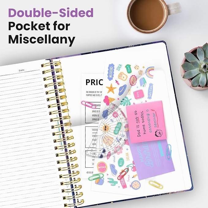 Large Spiral Notebooks for Work 5 Subject with Removable Dividers | 8.5" x 11" Pretty Hardcover Notebook Journal for Women, College Ruled, Perfect for Study & Office , 280 Pages, Amethyst