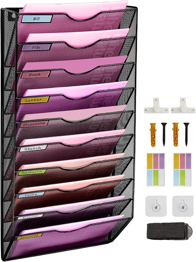 Wall Mounted File Organiser A7 Mesh in Hanging Wall File Holder Mail Organiser