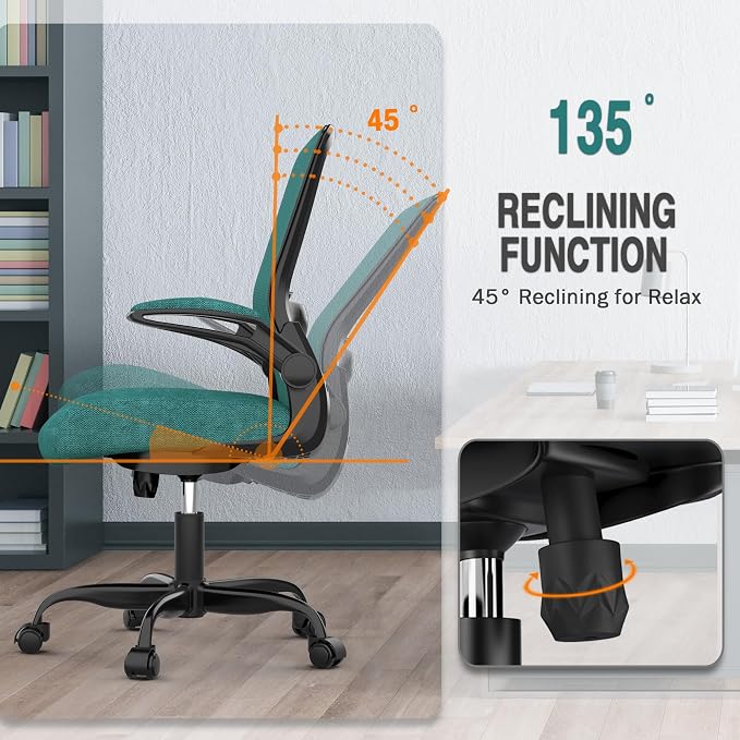 Ergonomic Office Chair w/Adjustable Lumbar, Flip Armrest, 135° Recline | Supports 300 lbs · Seat 19.48"–23.4" · Breathable mesh · 20–30 min assembly · 5-year warranty