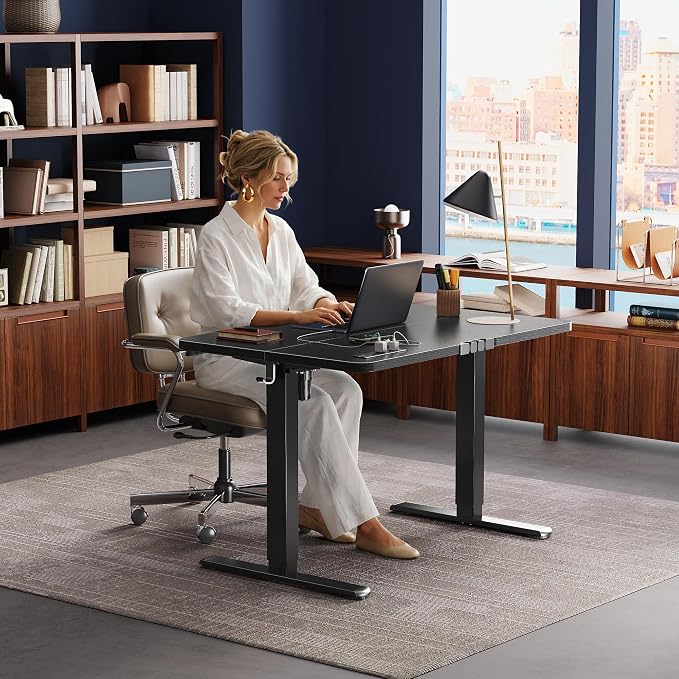 Huuger Electric Standing Desk with Power Outlets and USB-C Port, 39 X 24 Inch Height Adjustable Desk, Sit Stand Desk for Home Office, Computer & Gaming Desk with 4 Presets, Stable Steel Frame, Black