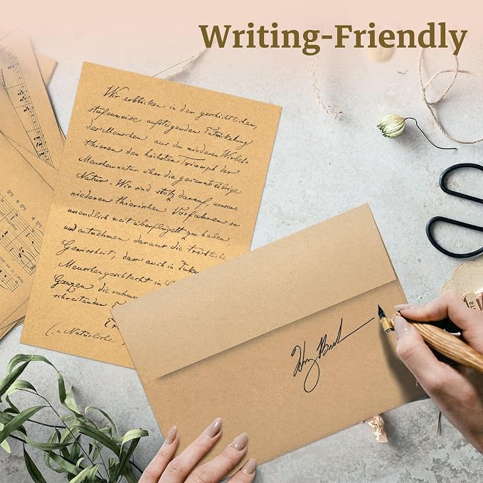 Goefun 100 Pack Brown Kraft Blank Cards and Envelopes 5x7 | Goefun A7 Envelopes Self Seal with Folded Brown Cardstock 5x7 for Invitations, Wedding, Birthday & All Occasions