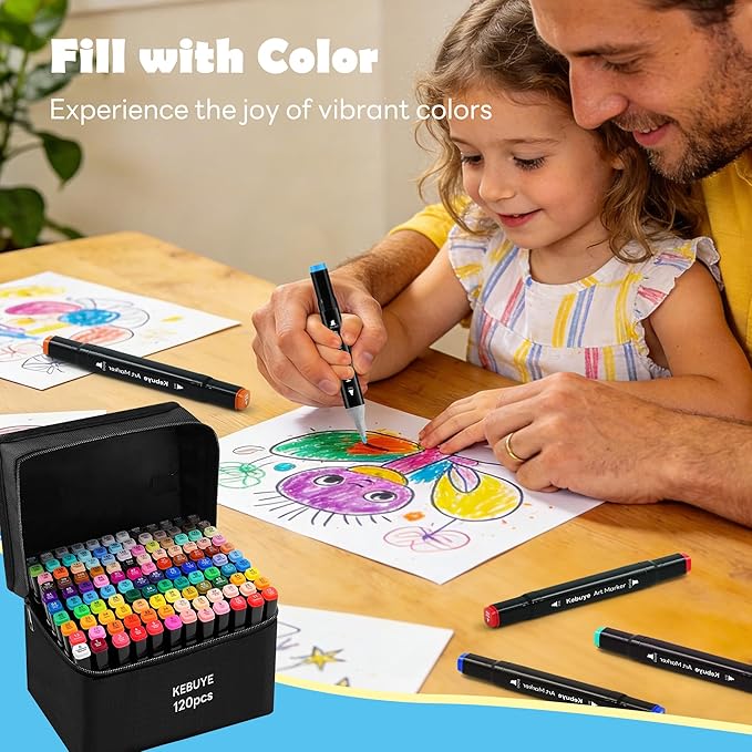 120 Colors Alcohol Art Markers Set, Dual Tips Blender for Drawing, Sketching, Coloring, Underlining, Professional Permanent Sketch Markers for Kids and Adults