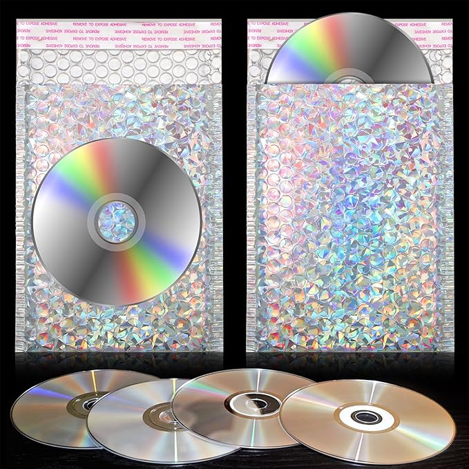 Fulmoon 30 Pieces Holographic Bubble Mailers 4x8 Inch Padded Mailer Holographic Bubble Mailers Padded Envelopes Self Adhesive Cushion Envelopes for Mailing Shipping and Packing(Silver)