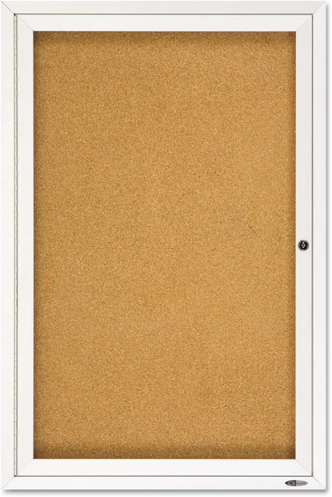 Quartet Bulletin Board, 2' x 3' Enclosed Cork Notice Board, Lockable Swing Door, Aluminum Frame (2363)