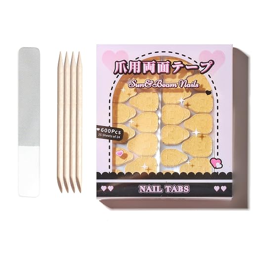 Sun&Beam Nails Jelly Nail Tabs for Press-On Nails 0.3mm Ultra-Thin Waterproof Adhesive 600pcs Strong Hold Double Sided Tabs for Finger (Tool Set with Case)